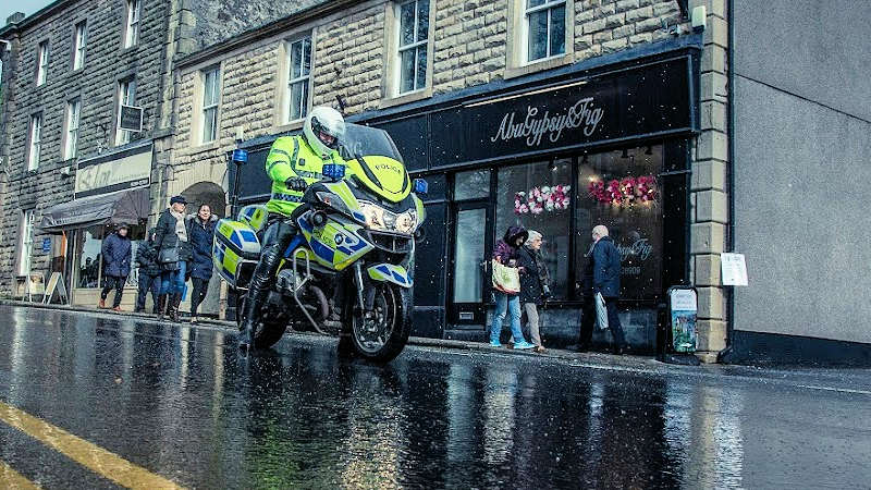 Lancashire Police Motorcyclist in the rain Clitheroe