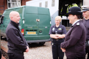 BikeSafe National Leads Insp Ruth Maher PC Chris Tall with Chief Constable Pippa Mills