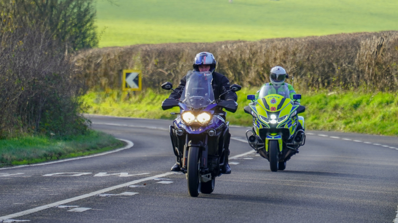 Derbyshire BikeSafe police motorcyclists at Ladybower reservoir